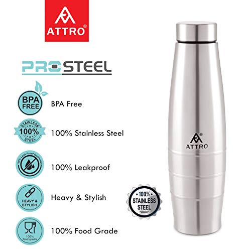 Attro Aqua Stainless Steel Water Bottle,Set of 6,1000 ml,Silver - Image 4