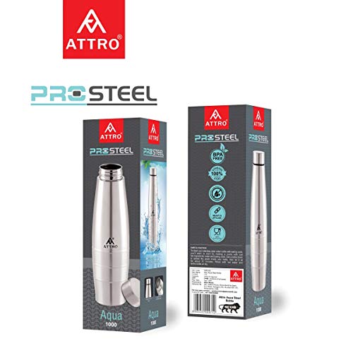 Attro Aqua Stainless Steel Water Bottle,Set of 6,1000 ml,Silver - Image 6