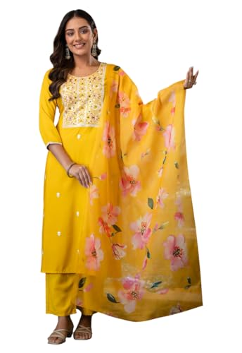LookMark Women's Rayon Embroidery Kurta Set with Dupatta Kurti with Pants Ethnic Traditional Outfit