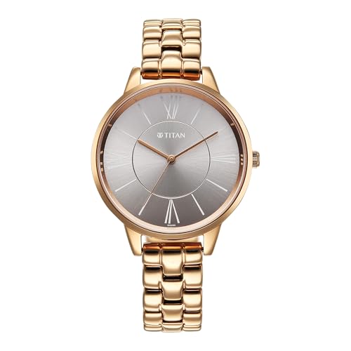 Titan Neo Quartz Analog Grey Dial Rose Gold Metal Strap Watch for Women