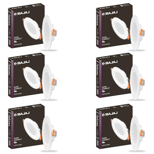 Bajaj Polycarbonate Ivora Compact Downlight 3-in-1 Colour | 5W LED Downlight | for Smaller Spaces | Long Life of 25000 Hours (Multi Colour, Pack of 6)