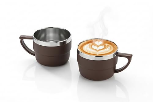 Tea & Coffee Cup Set, Unbreakable with Insulated Steel 150ML (2 Pcs,Brown)