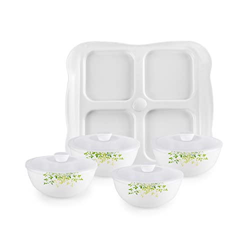 Cello Dazzle Series Opalware Green Orchard Dry Fruit Set of 9, White