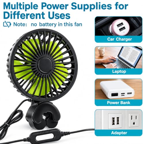 USB Car Backseat Fan, 3 Speeds 360 Degree Rotatable multipurpose use - Image 2