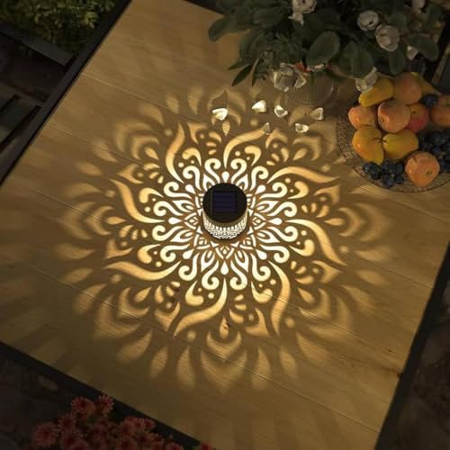 HIFEER Decorative Solar Wall Light Metal Mandala Lamp for Outdoor Home Use