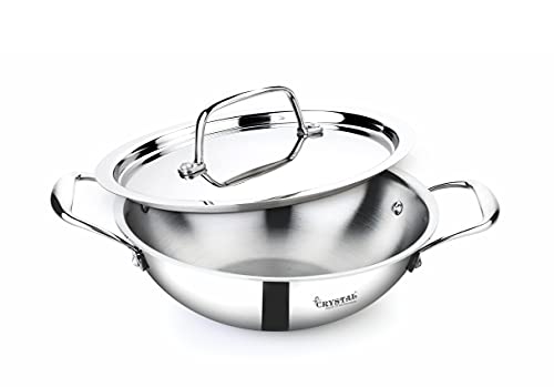 Crystal TriPro -Triply Stainless Steel Kadai with Lid - 20 cm (Induction Bottom)