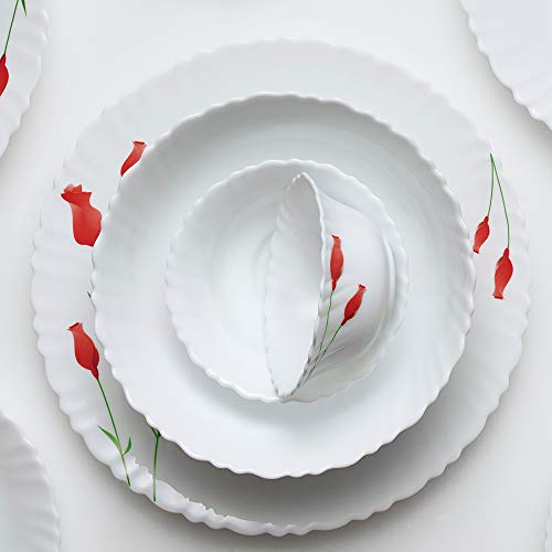 Larah By Borosil Glass Floral Dianathali Set (White) - 18 Pieces - Image 4