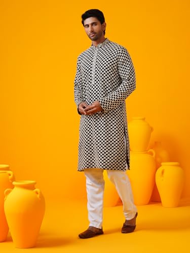 SOJANYA (Since 1958 Men's Cotton Thread Embroidered Long Kurta - Image 3