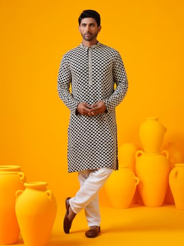 SOJANYA (Since 1958 Men's Cotton Thread Embroidered Long Kurta - Image 6