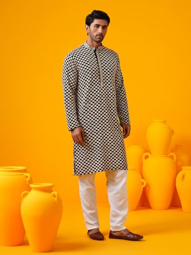SOJANYA (Since 1958 Men's Cotton Thread Embroidered Long Kurta - Image 7