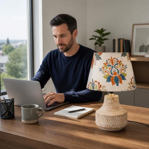 tu casa Wooden Table Lamp with Fabric Shade, Mango Wood,for Home, H-14 - Image 2