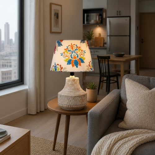 tu casa Wooden Table Lamp with Fabric Shade, Mango Wood,for Home, H-14 - Image 3