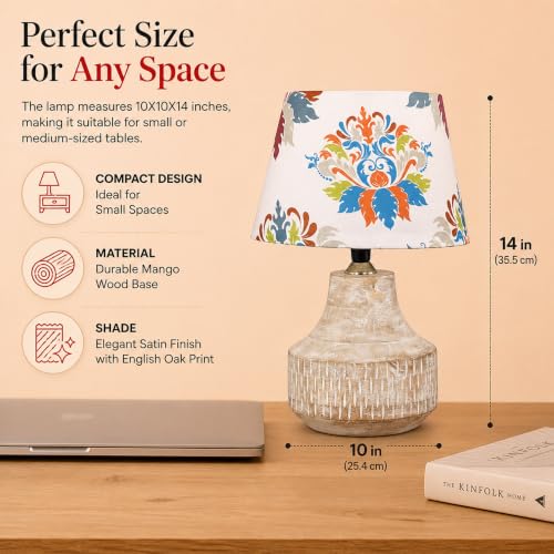 tu casa Wooden Table Lamp with Fabric Shade, Mango Wood,for Home, H-14 - Image 5