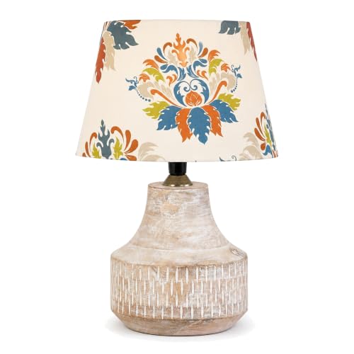 tu casa Wooden Table Lamp with Fabric Shade, Mango Wood,for Home, H-14 - Image 7
