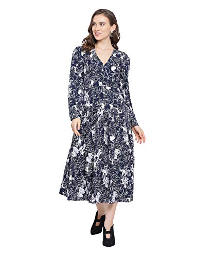 oxolloxo Women V-Neck Full Sleeve Graphic Print Dress (Small) Dark Blue