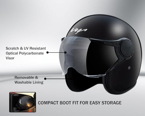 Vega Jet W/Visor Black Helmet-M - Image 6