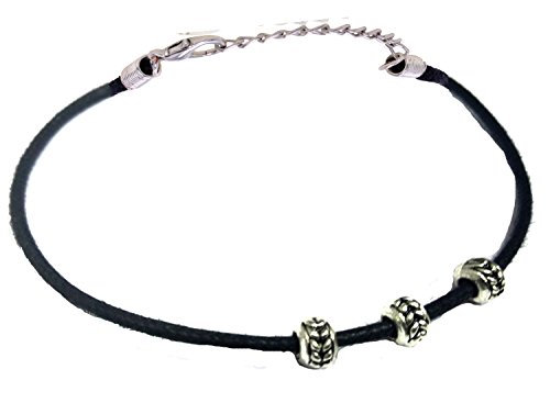 GURJARI JEWELLERS Silver with Beads Tyer Anklet for Girls (Black)