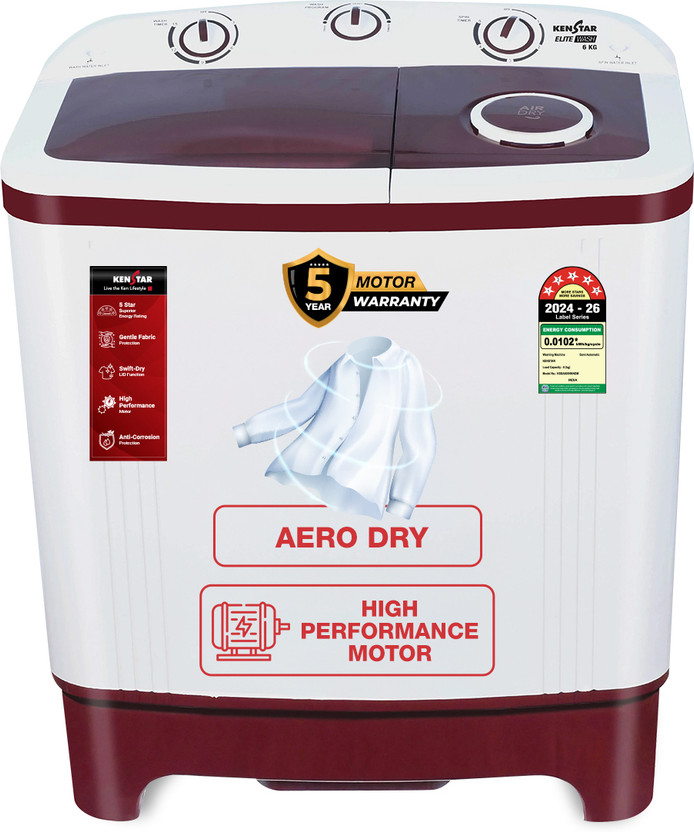 Kenstar 6 kg 5Star Rated Energy Efficient Motor With 1350RPM, Aer...more