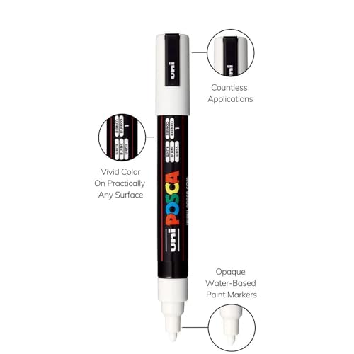POSCA PC-5M Marker | 1.8-2.5 mm Bullet Shaped Tip (White Ink) - Image 3