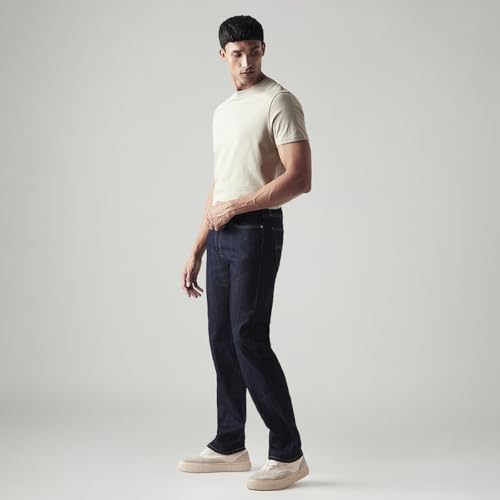 Levi's Men's 505 Dark Indigo Straight Fit Mid-Rise Jeans - Image 3