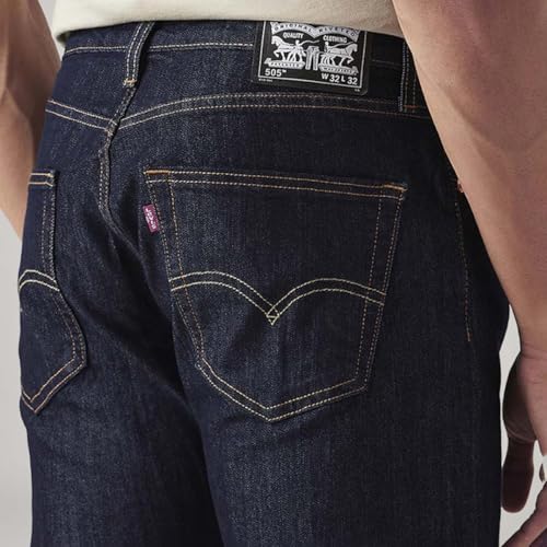 Levi's Men's 505 Dark Indigo Straight Fit Mid-Rise Jeans - Image 4