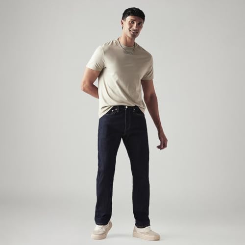 Levi's Men's 505 Dark Indigo Straight Fit Mid-Rise Jeans - Image 5