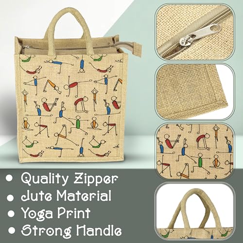 SNDIA Pack of 2 Eco Friendly Reusable Yoga Printed Jute Bag - Image 4