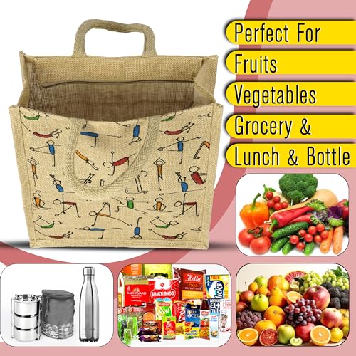 SNDIA Pack of 2 Eco Friendly Reusable Yoga Printed Jute Bag - Image 5