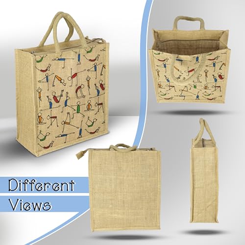 SNDIA Pack of 2 Eco Friendly Reusable Yoga Printed Jute Bag - Image 7