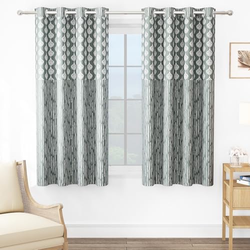 Window Curtains 5 Feet Pack of 1, Damask, Grey & White