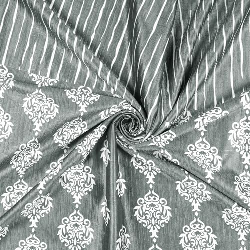 Window Curtains 5 Feet Pack of 1, Damask, Grey & White - Image 5