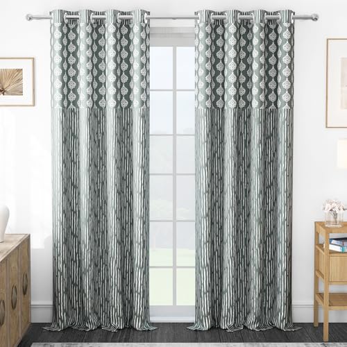 Door Curtains 7 Feet Pack of 1, Damask, Grey & White