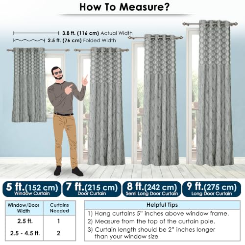 Door Curtains 7 Feet Pack of 1, Damask, Grey & White - Image 2