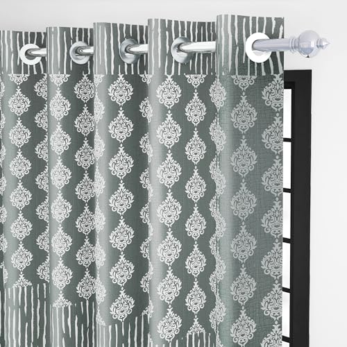 Door Curtains 7 Feet Pack of 1, Damask, Grey & White - Image 3
