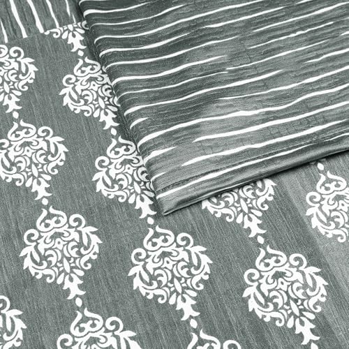 Door Curtains 7 Feet Pack of 1, Damask, Grey & White - Image 6
