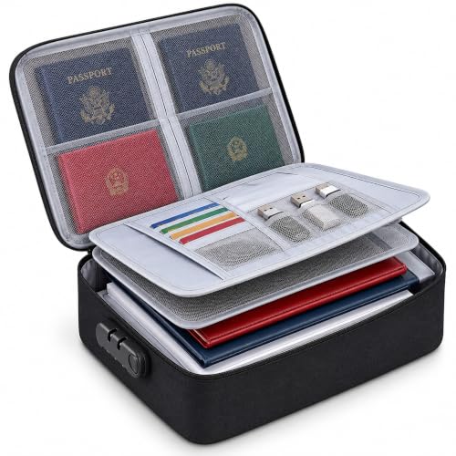 Fireproof Waterproof Document Organizer Bag with Lock & Multilayer