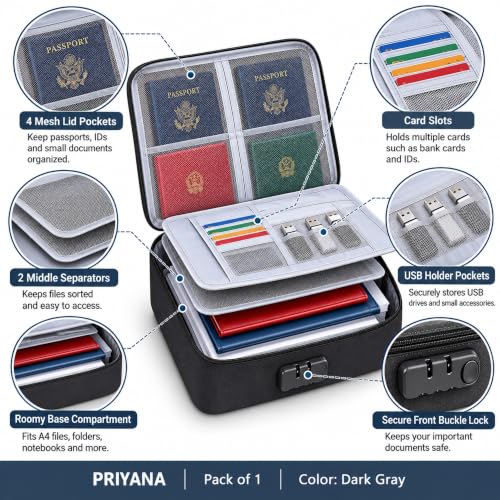 Fireproof Waterproof Document Organizer Bag with Lock & Multilayer - Image 2