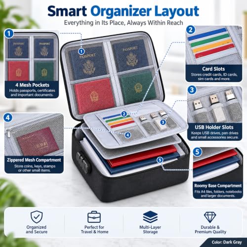 Fireproof Waterproof Document Organizer Bag with Lock & Multilayer - Image 6