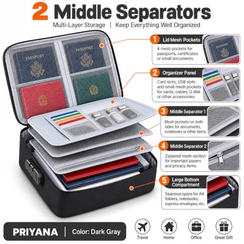 Fireproof Waterproof Document Organizer Bag with Lock & Multilayer - Image 7