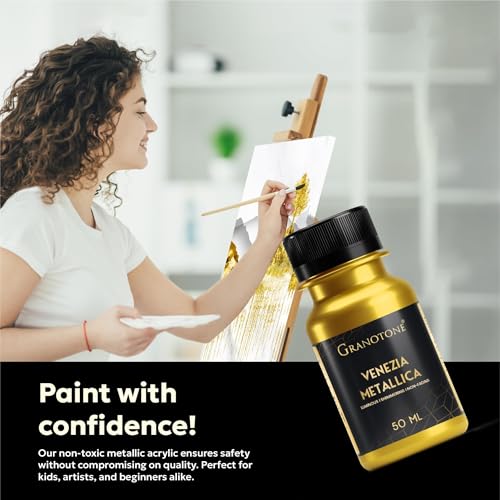 GRANOTONE Venezia Metallic Acrylic Paint Gold 50ml Extra Sheen - Image 7