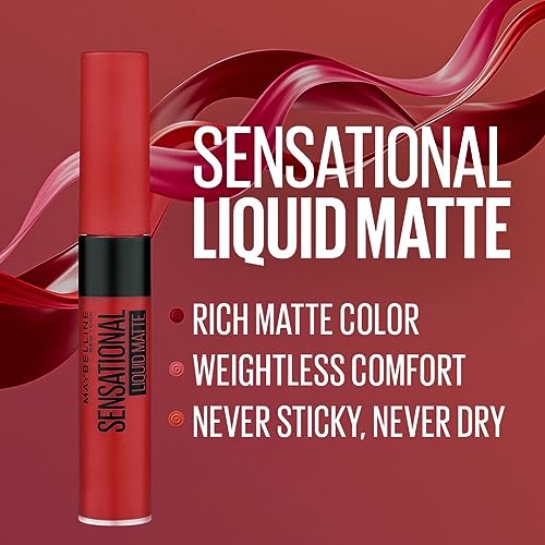 Maybelline New York Sensational Liquid Matte Lipstick, 14 Red Serenade - Image 3
