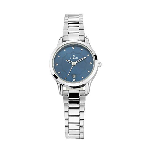 Titan Quartz Analog with Date Blue Dial Metal Strap Watch for Women-NS2628SM01/NT2628SM01