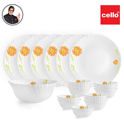 Cello Opalware Dazzle Livid Lilac Floral Dinner Set, 19Pcs, White - Image 3