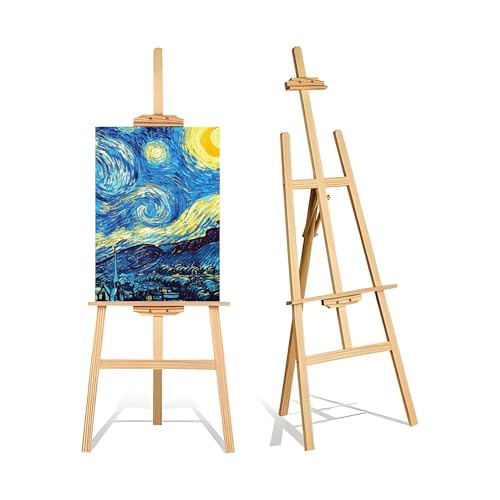 Grandink 5 Feet H Frame Pinewood Adjustable Easel Stand for Artists