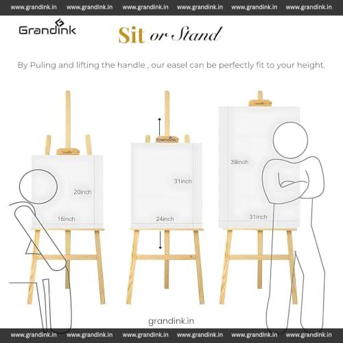 Grandink 5 Feet H Frame Pinewood Adjustable Easel Stand for Artists - Image 6