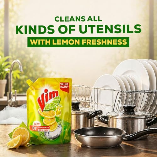 Vim Dishwash Liquid Gel Lemon 900 ml Refill Pouch - Image 5