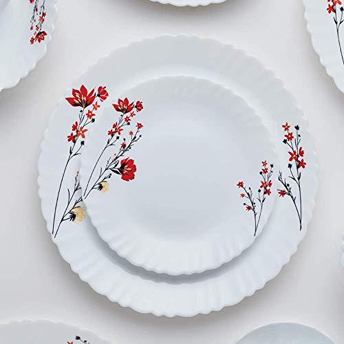 Larah by Borosil Chrys Red Opalware Dinner Set, 27 Pcs, White - Image 3