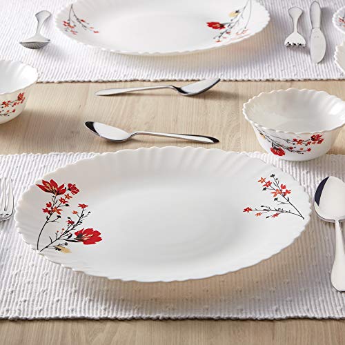 Larah by Borosil Chrys Red Opalware Dinner Set, 27 Pcs, White - Image 4