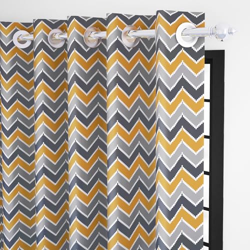 Door Curtains 7 Feet Pack of 1, Chevron, Yellow & Grey - Image 3