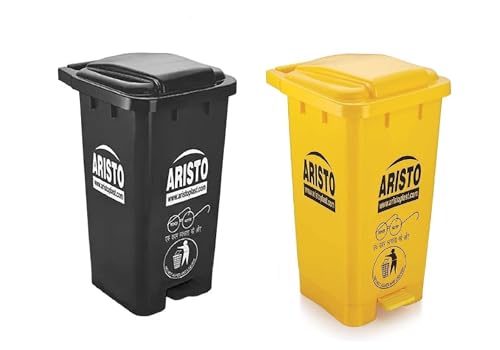 ARISTO Plastic Pedal Garbage Waste Dustbin 70 LTR BLACK/YELLOW